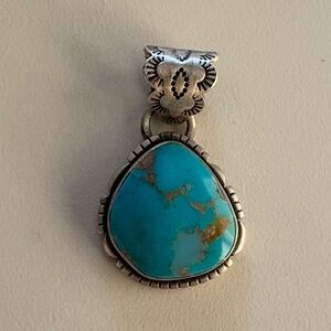 Native Native American Navajo Sterling Silver Kingman Turquoise Pendant